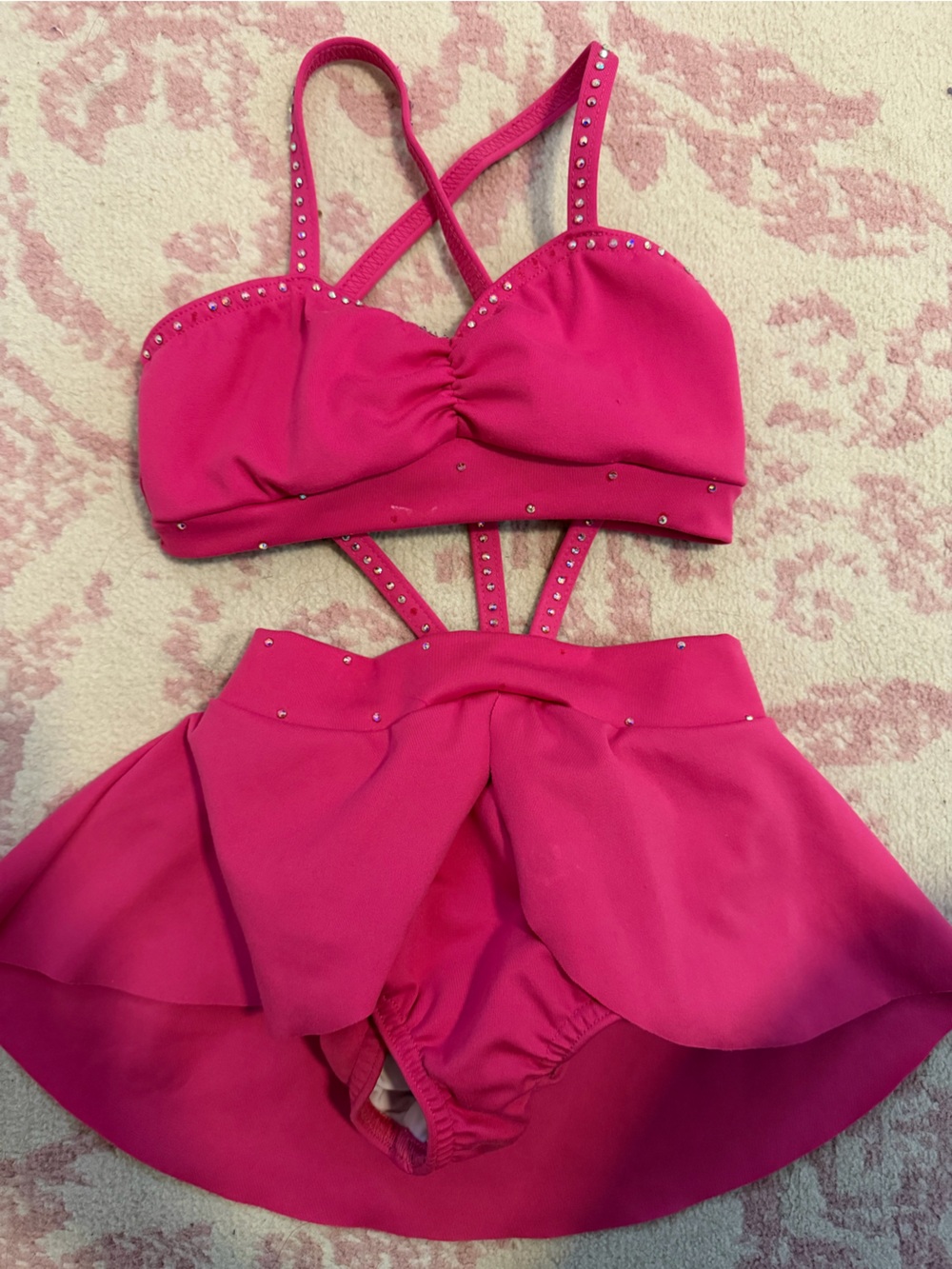 Girls Hot Pink Dance Costume Set with Rhinestone Trim